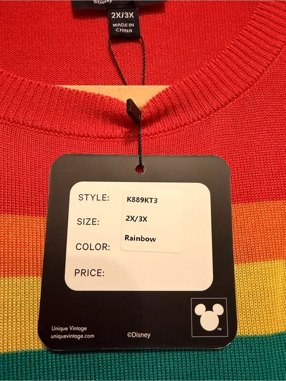 NWT Unique Vintage Red Rainbow Stripe Mickey Short Sleeve Sweater